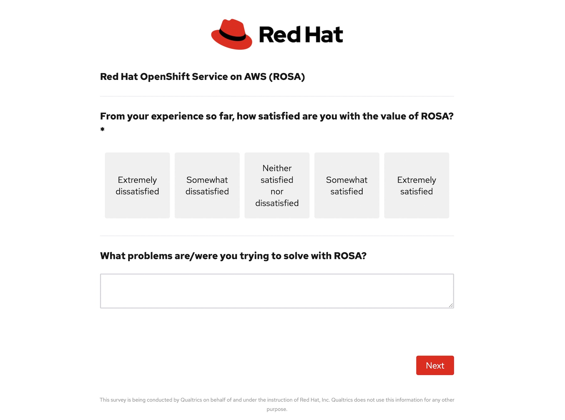 Red Hat OpenShift Service on AWS (ROSA) survey screenshot